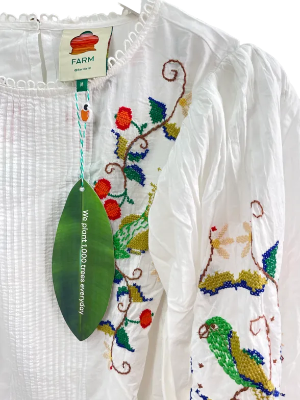 FARM RIO Pitanga Embroidered Billowy-sleeve Blouse - Off White UK M