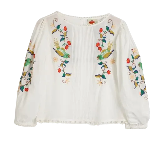 FARM RIO Pitanga Embroidered Billowy-sleeve Blouse - Off White UK M