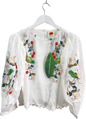 FARM RIO Pitanga Embroidered Billowy-sleeve Blouse - Off White UK M