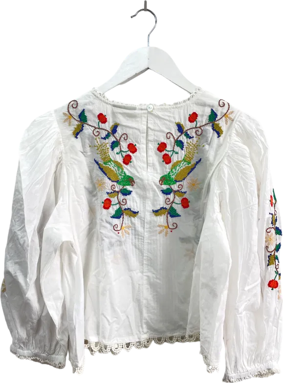 FARM RIO Pitanga Embroidered Billowy-sleeve Blouse - Off White UK M