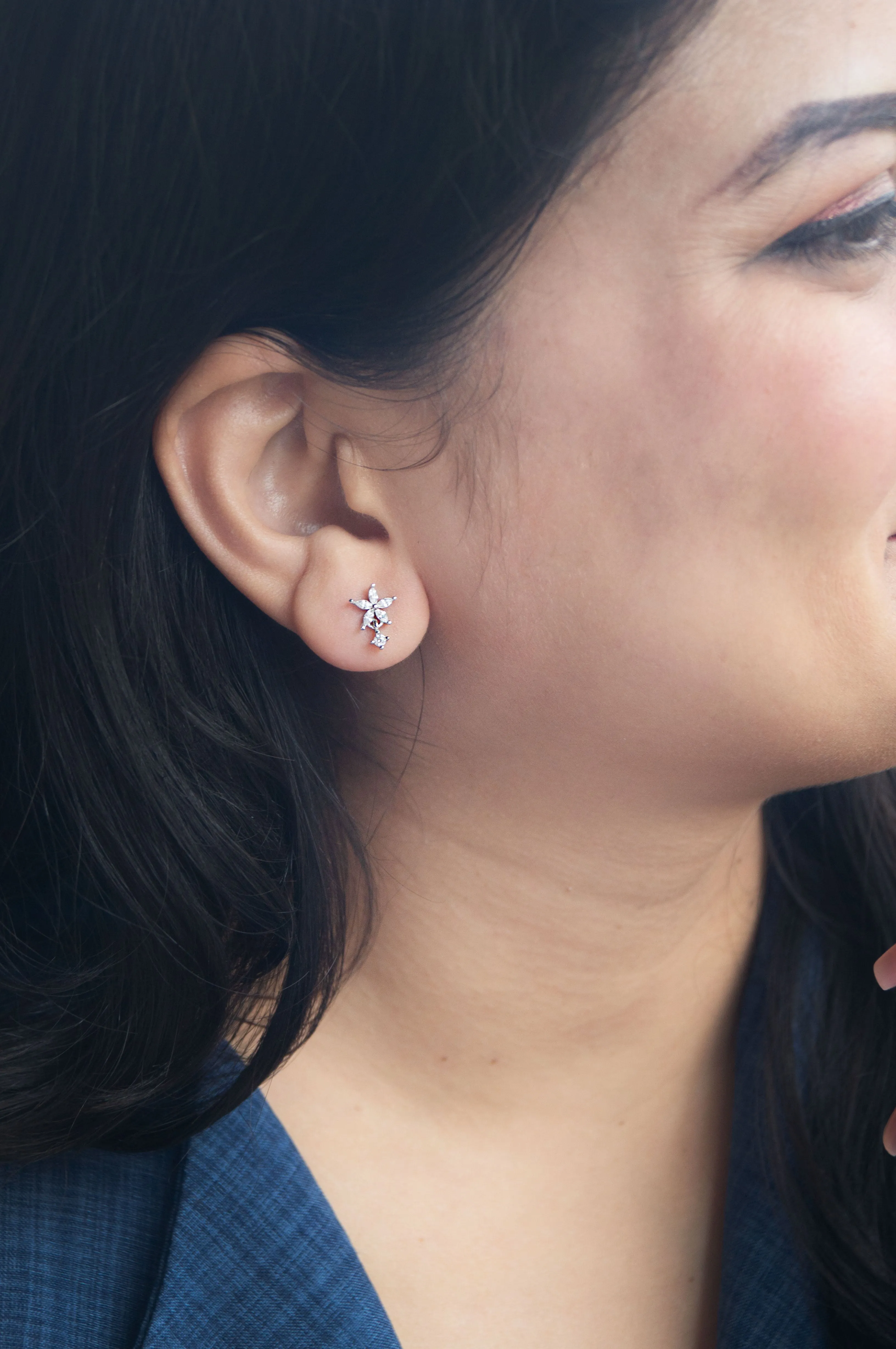 Flower With A Tiny Bling Rose Gold Plated Sterling Silver Drop Earring