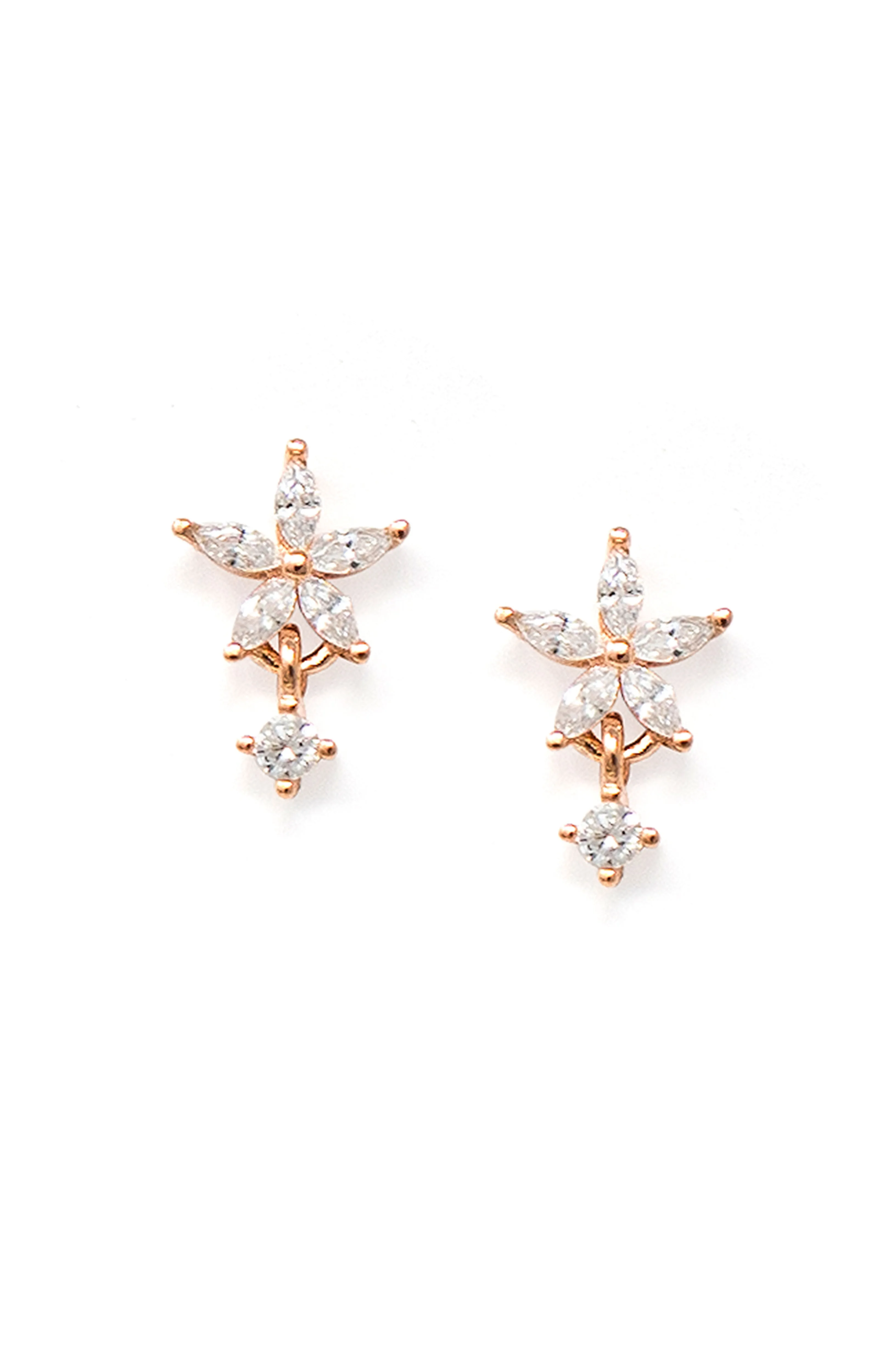 Flower With A Tiny Bling Rose Gold Plated Sterling Silver Drop Earring