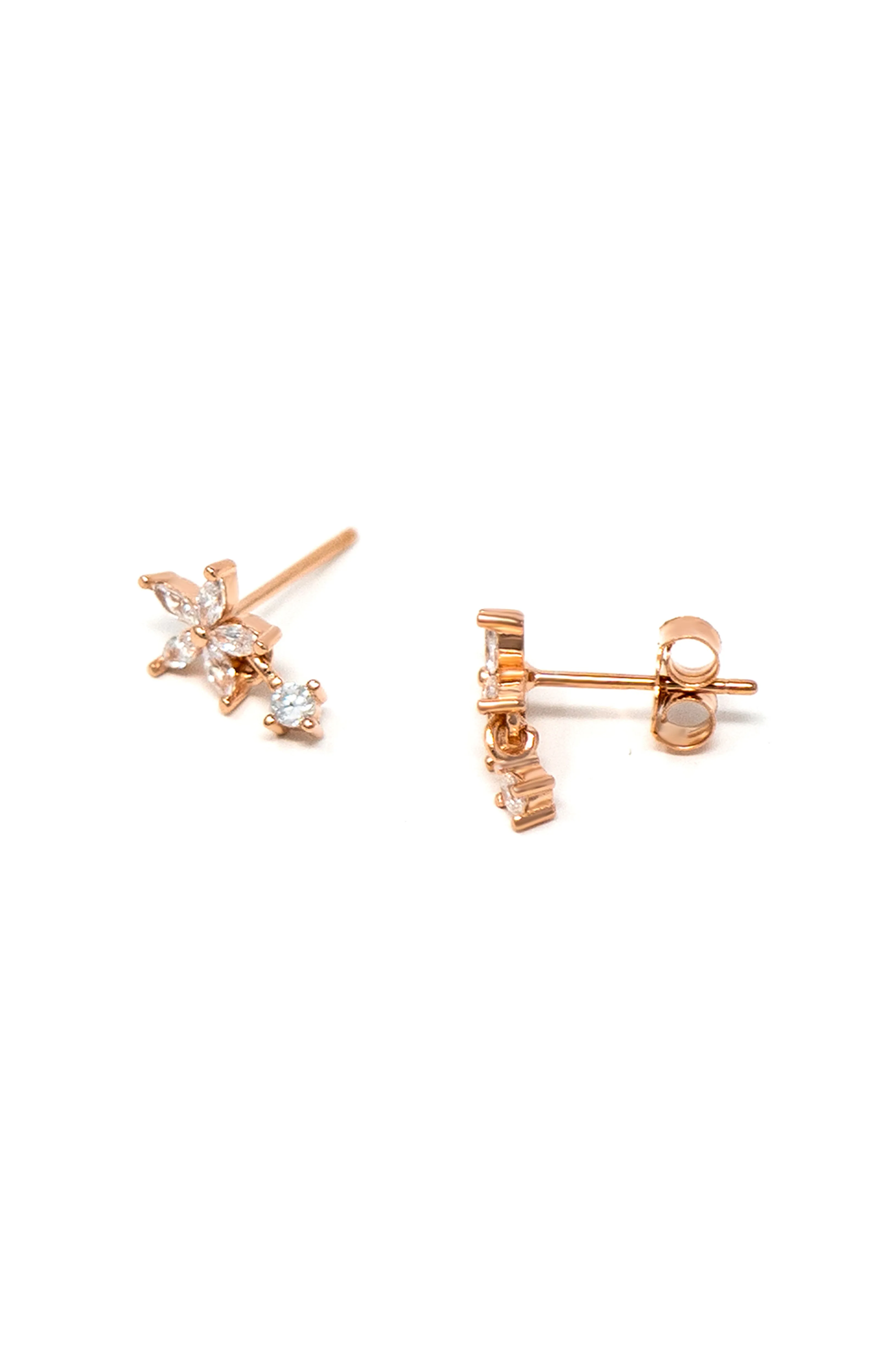 Flower With A Tiny Bling Rose Gold Plated Sterling Silver Drop Earring