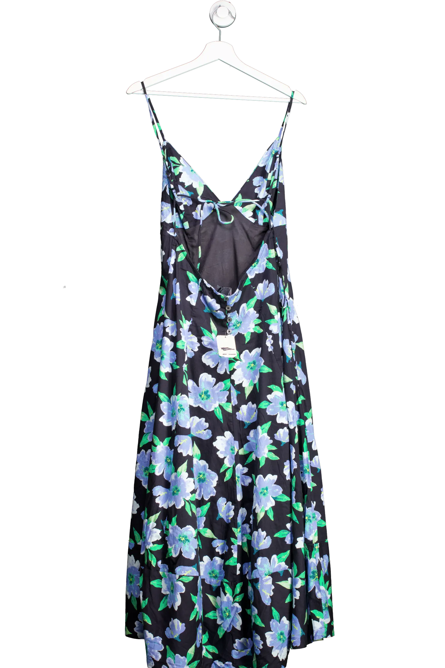 Free People Black / Blue Floral Finer Things Maxi Dress UK L