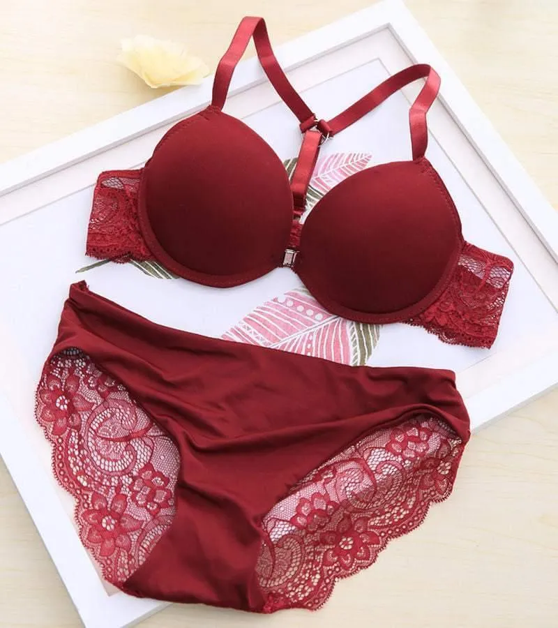 Front Open Bra Front Closure Bra T- back Push-up Bra Sexy Bra Panty Set Pushup Bra Panty Set