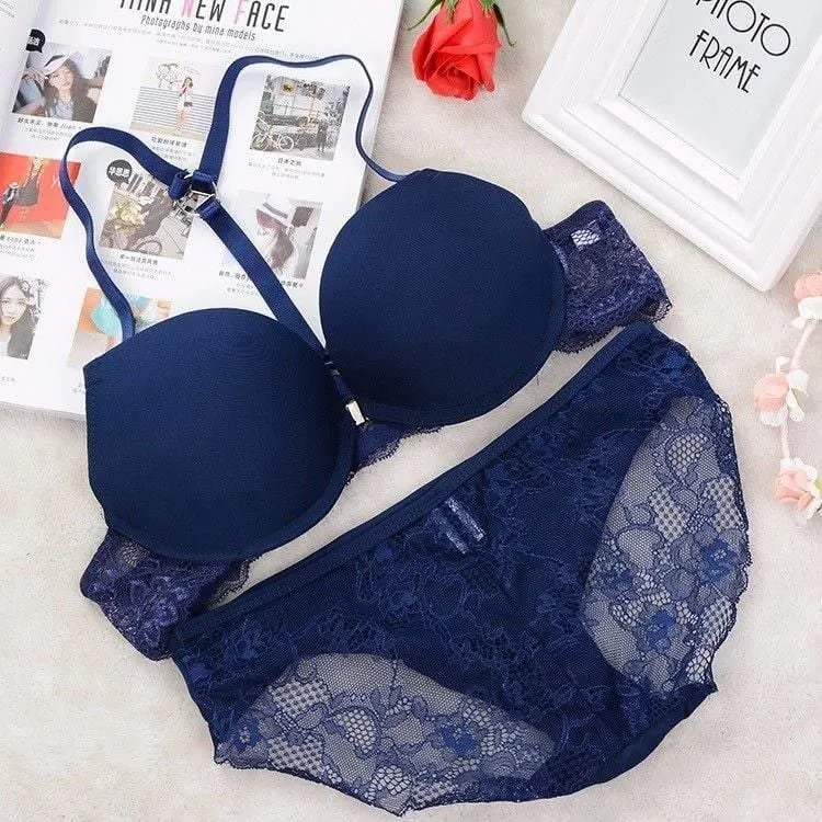 Front Open Bra Front Closure Bra T- back Push-up Bra Sexy Bra Panty Set Pushup Bra Panty Set