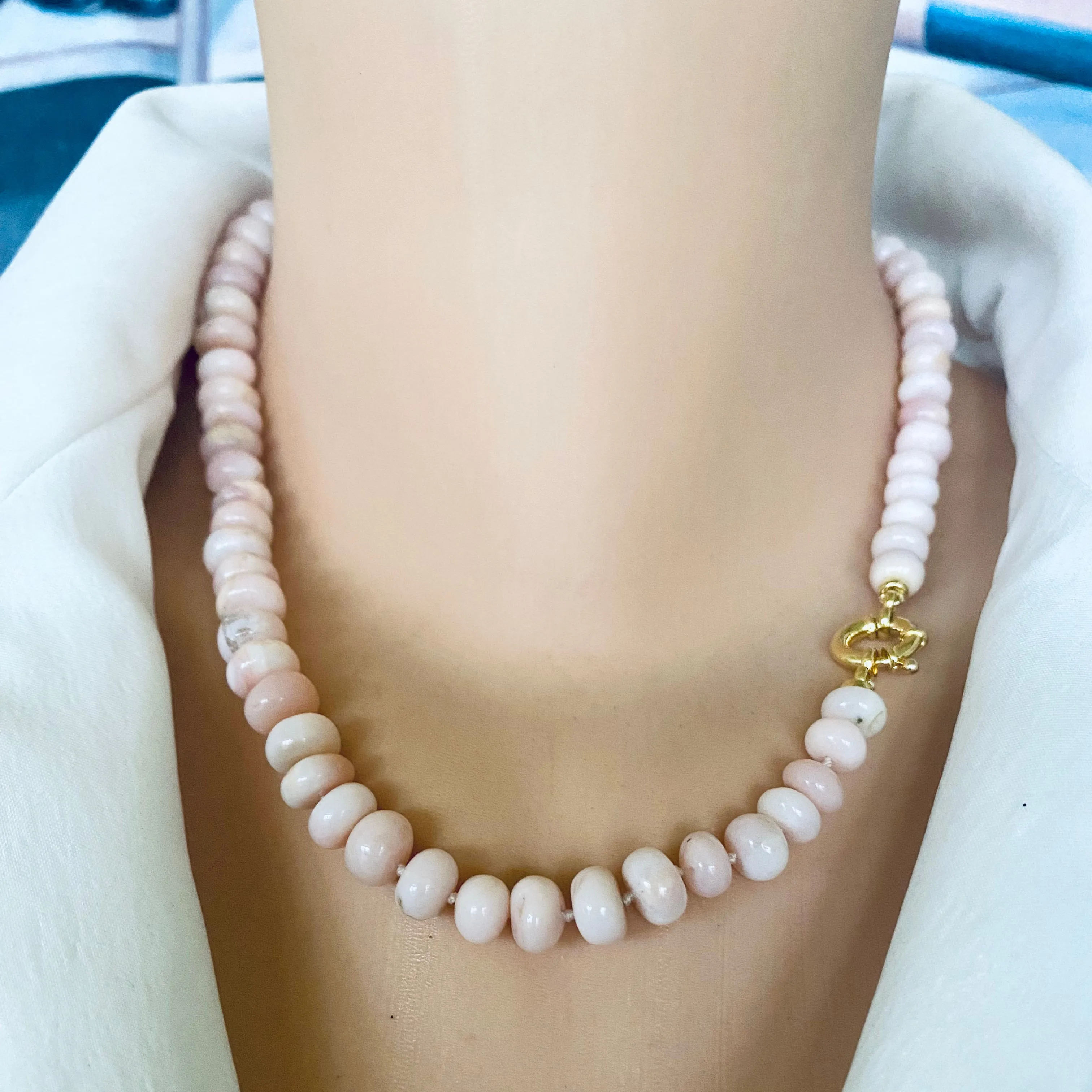 Graduated Pink Opal Candy Necklace, 18.5inches, Gold Vermeil Plated Sterling Silver Marine Closure