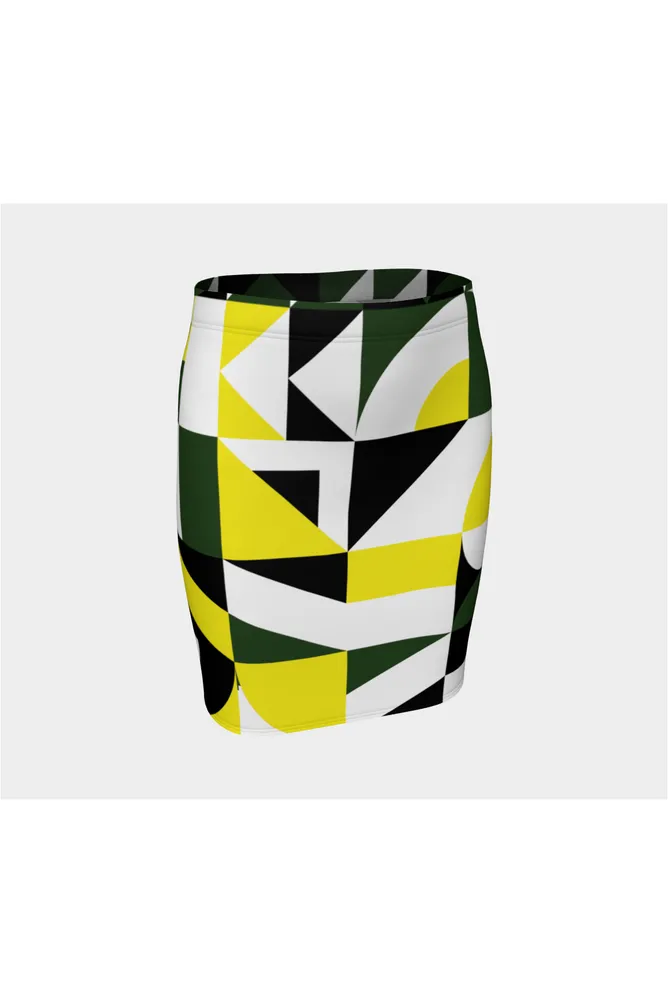 Green Abstract Fitted Skirt