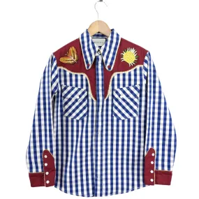 Gucci Blue and Red Check Snap Western Style Embroidered Shirt - S (4/6)