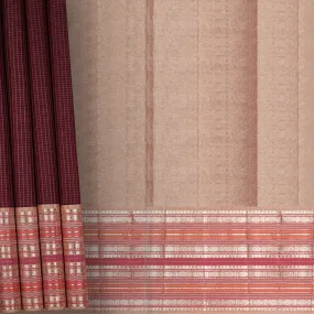 Handwoven Maroon with Peach and Grey Kajivaram Silk Saree - 1628T006334DSC