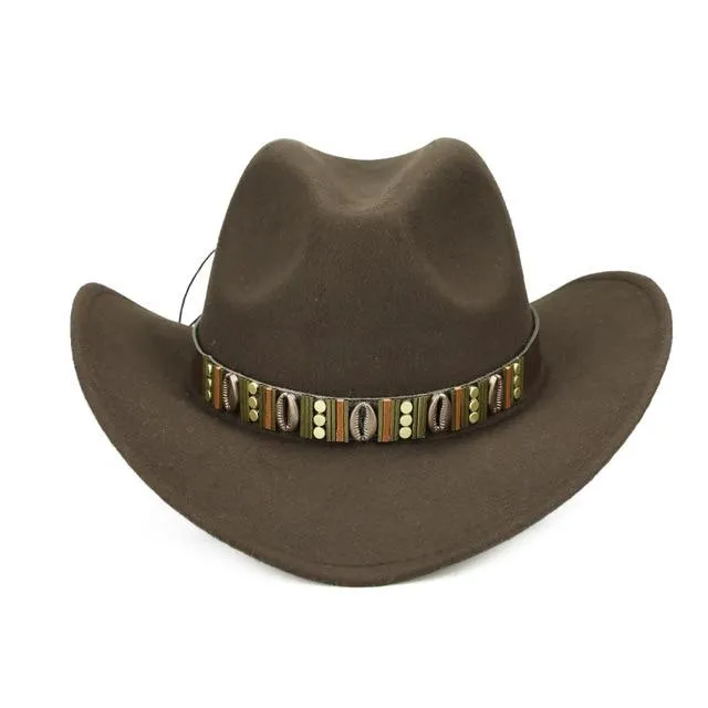 Hawaiian Cowboy Hat with Cowrie Shell Metal Belt Band