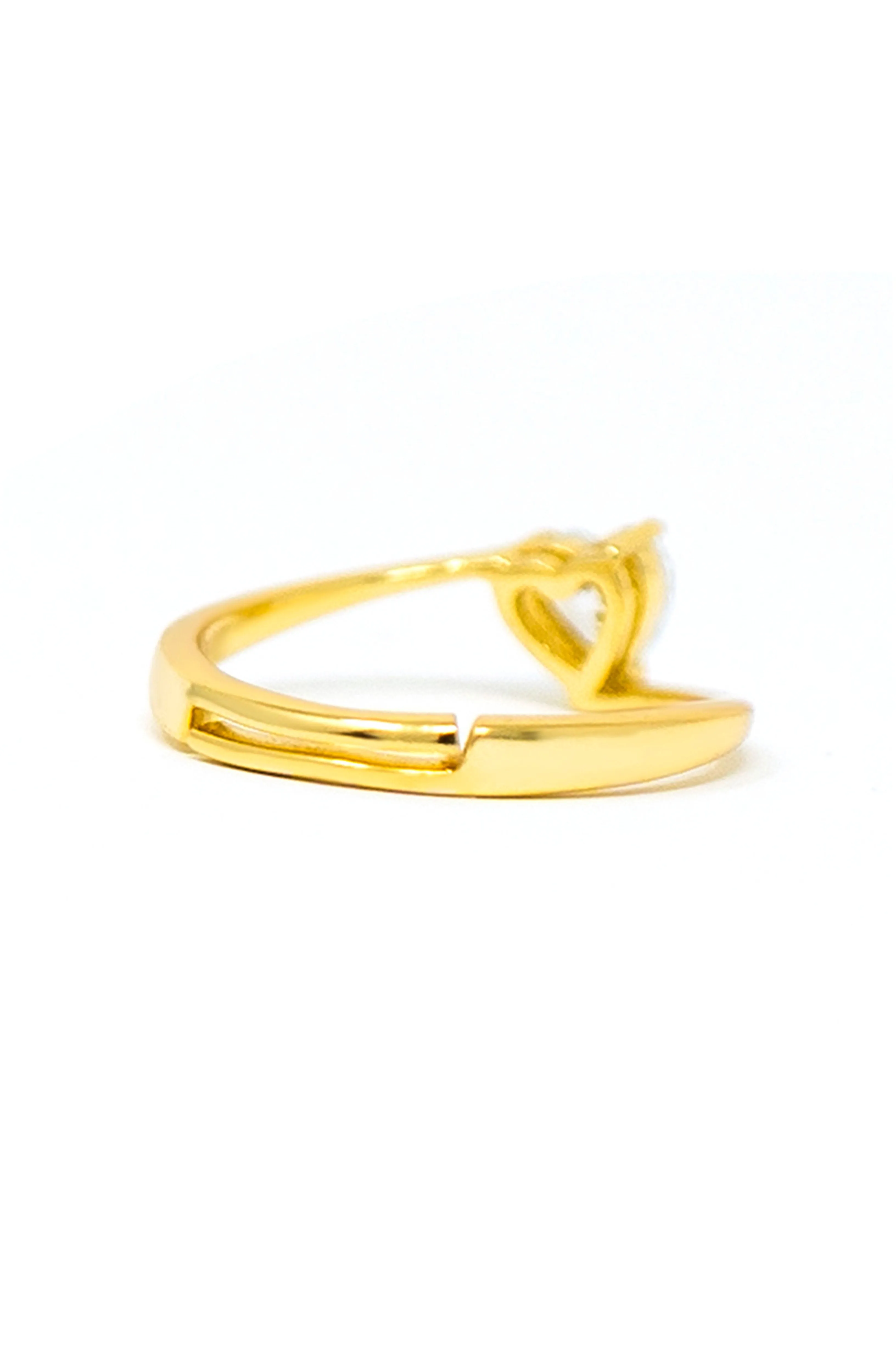 Heart Solitaire Gold Plated Sterling Silver Adjustable Ring