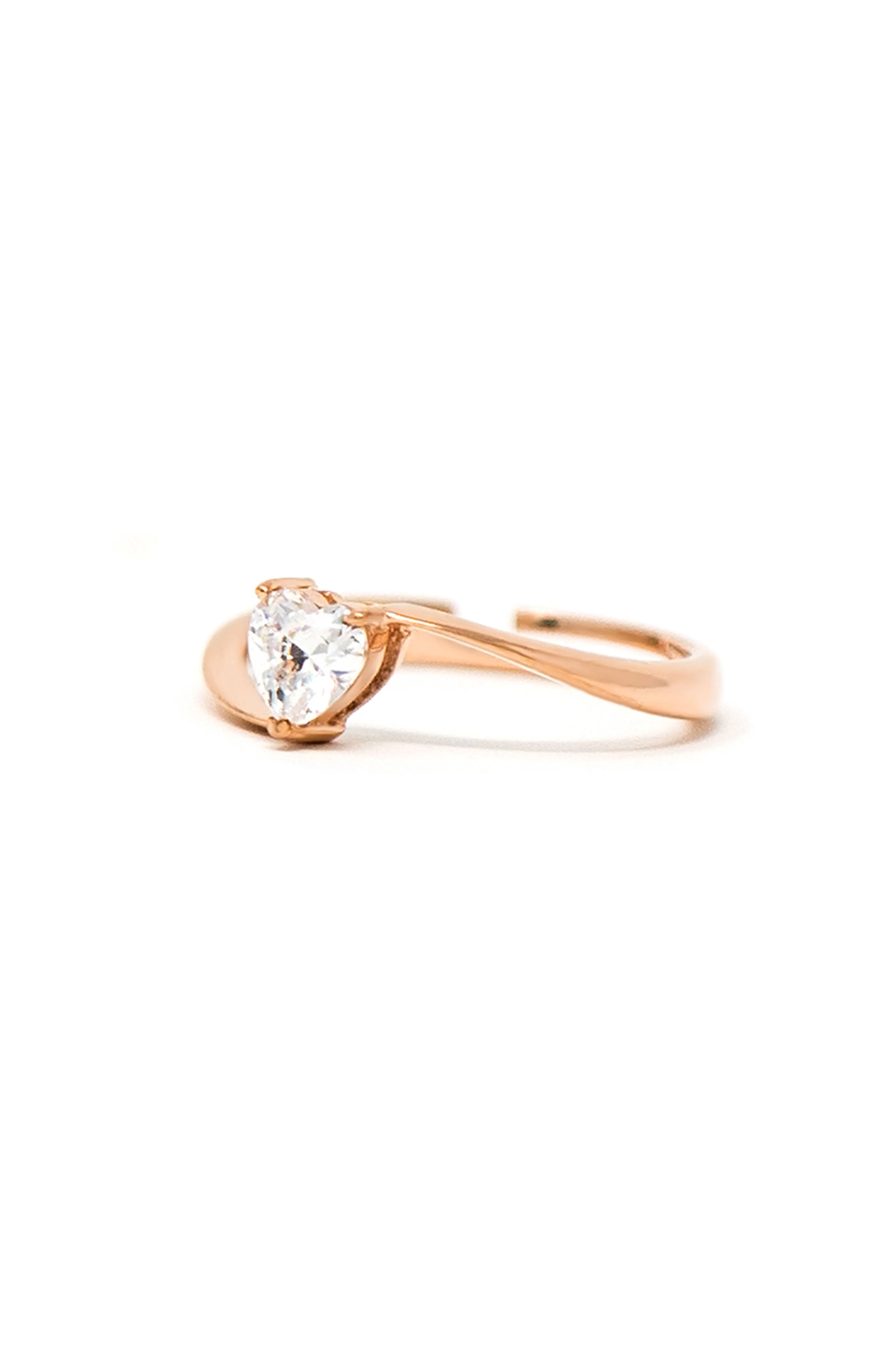 Heart Solitaire Gold Plated Sterling Silver Adjustable Ring