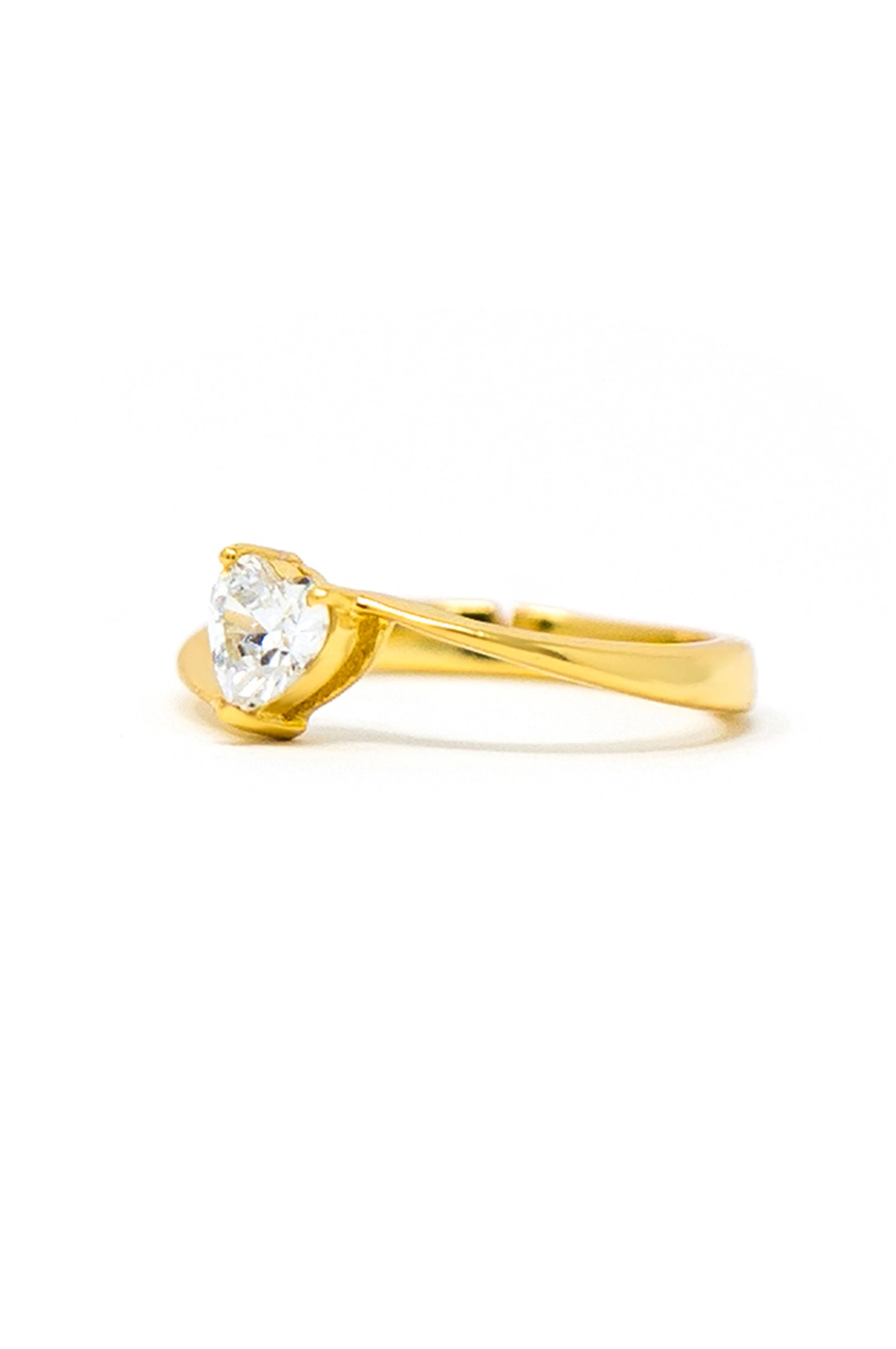 Heart Solitaire Gold Plated Sterling Silver Adjustable Ring