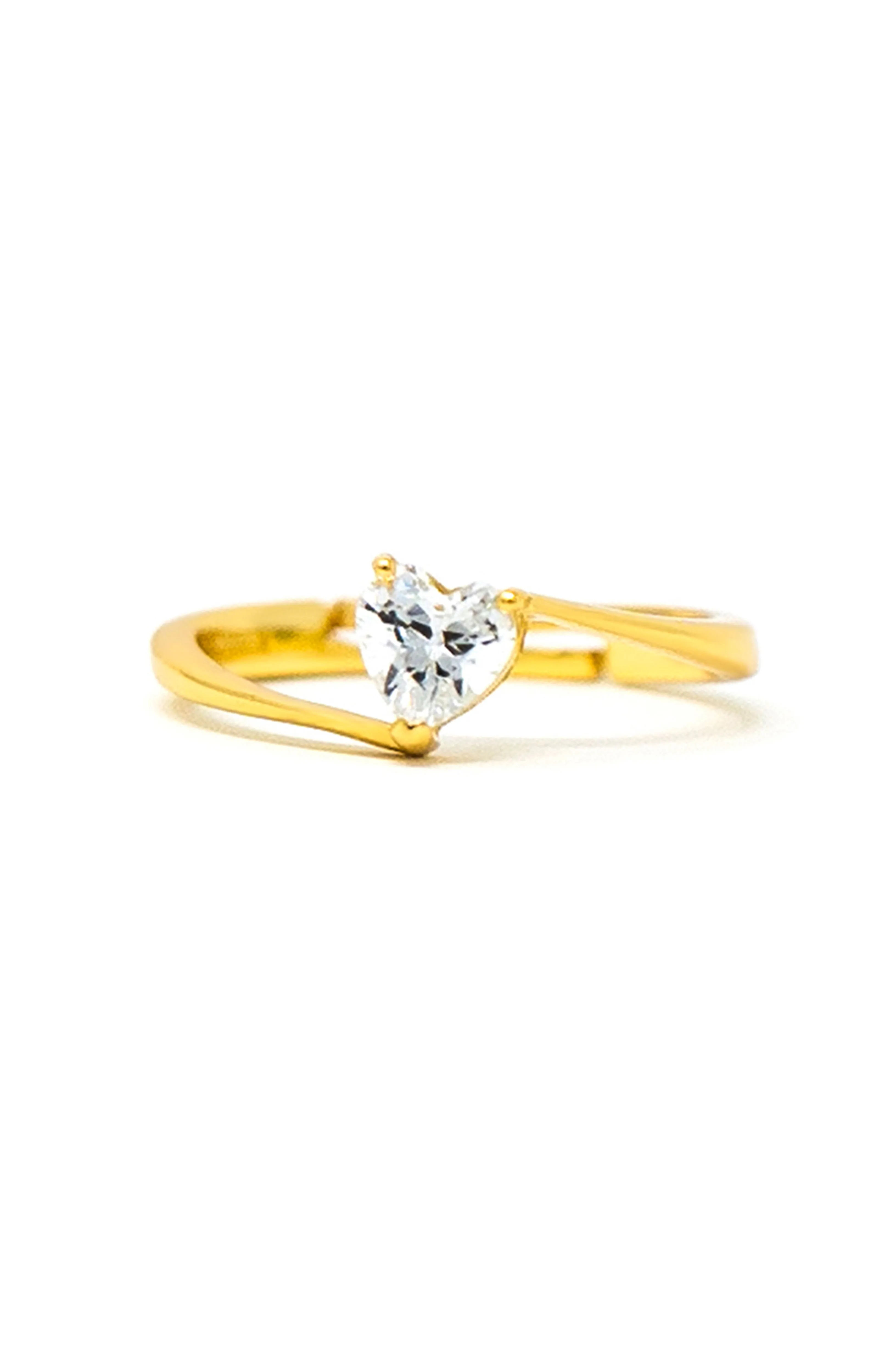 Heart Solitaire Gold Plated Sterling Silver Adjustable Ring