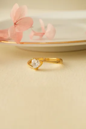 Heart Solitaire Gold Plated Sterling Silver Adjustable Ring