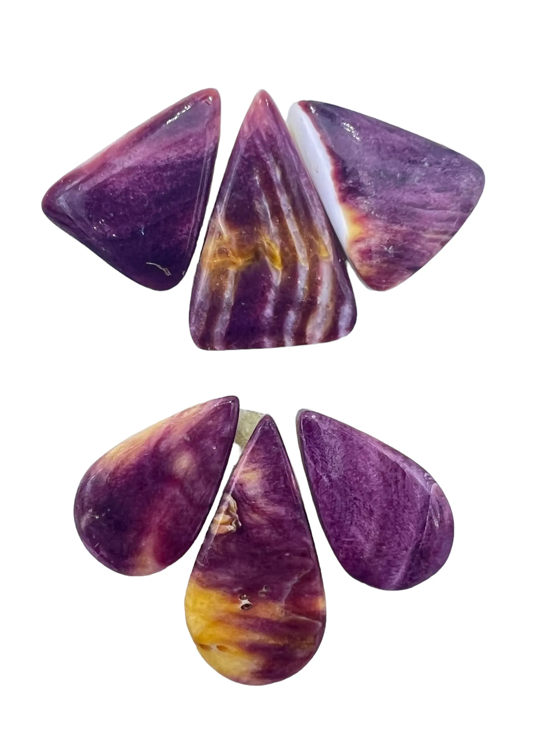 High Quality Purple Spiny Oyster 3 Piece Cabochon Set (select One Set)