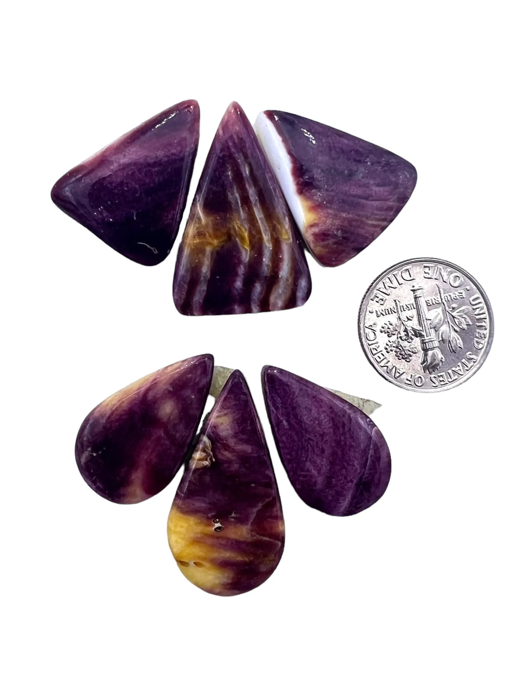 High Quality Purple Spiny Oyster 3 Piece Cabochon Set (select One Set)