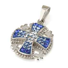 Jerusalem Cross Pendant Blue Swarovski Gemstone Sterling Silver 925 1#