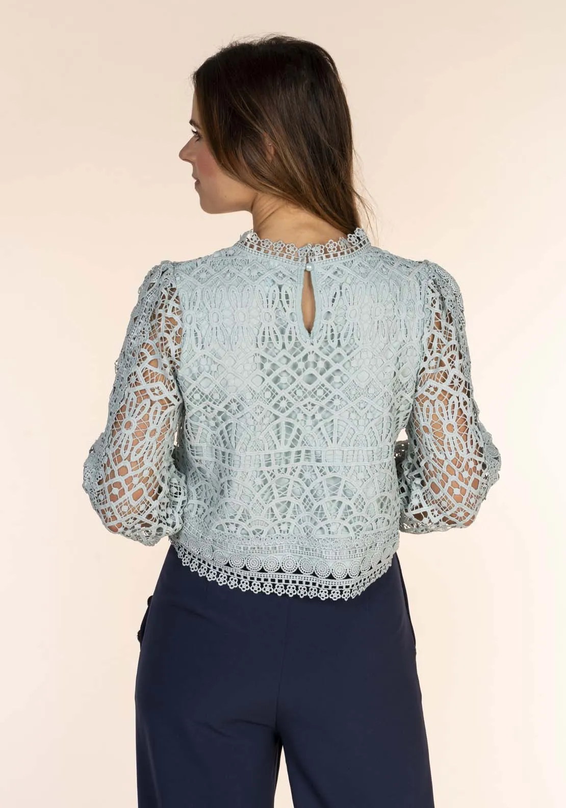 Lace Crop Blouse - Blue