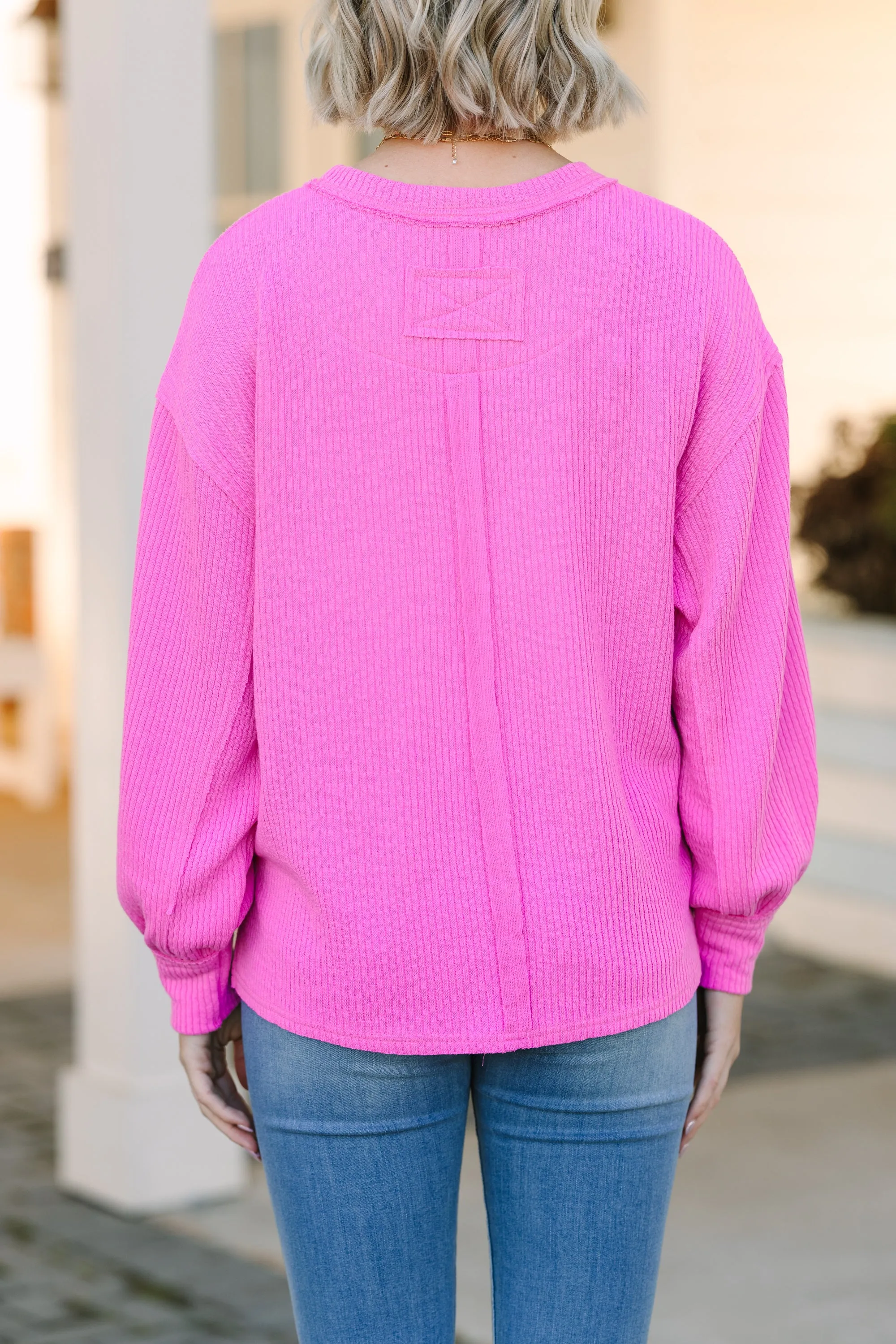 Living On Love Pink Textured Sweater