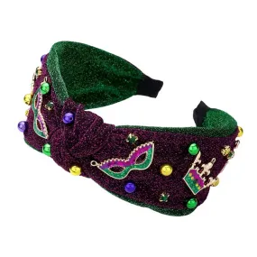 Mardi Gras Mask Crown Sparkle Knot Headband