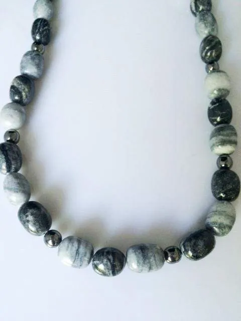 Mens Gray and Black Marble Stone Necklace