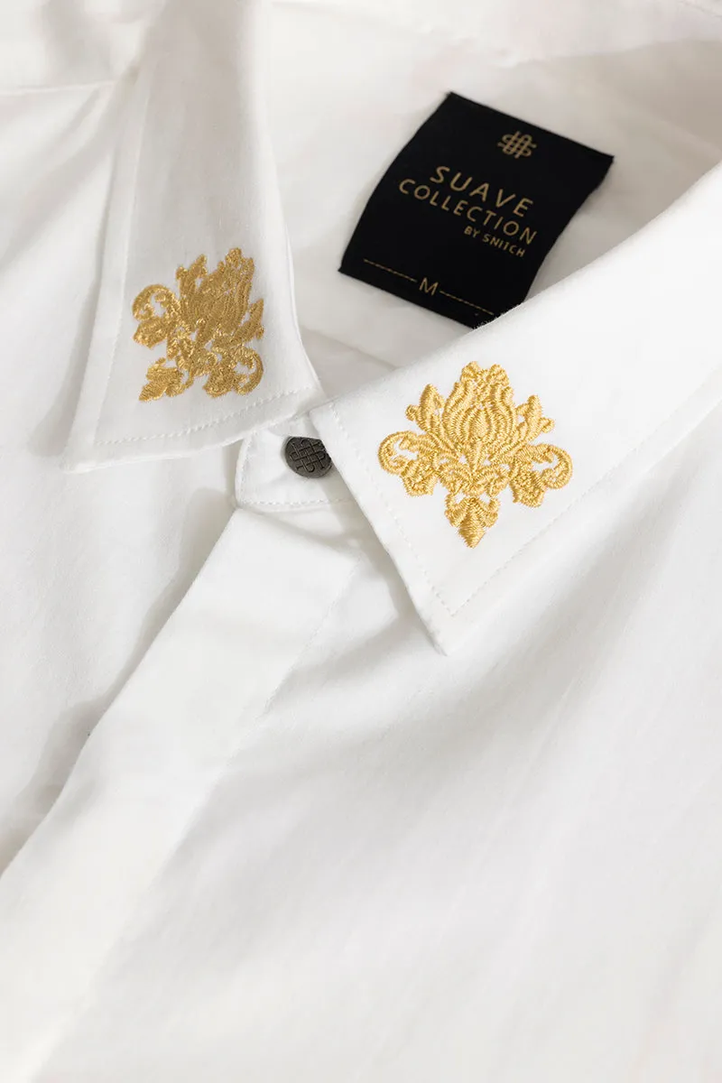 Motif Flower Embroidered White Shirt