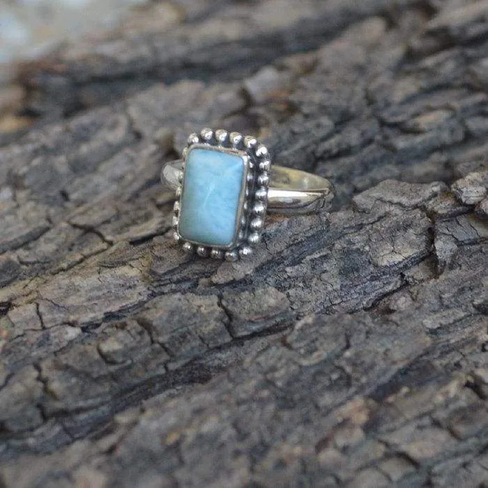 Natural Blue Larimar Gemstone 925 Sterling Silver Ring , Pectolite 22K Yellow Gold Filled, 22K Rose Gold Filled Ring