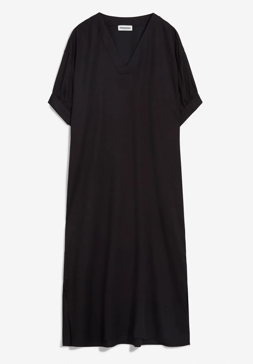 Nerisaa Black Short Sleeve Maxi Dress In Tencel