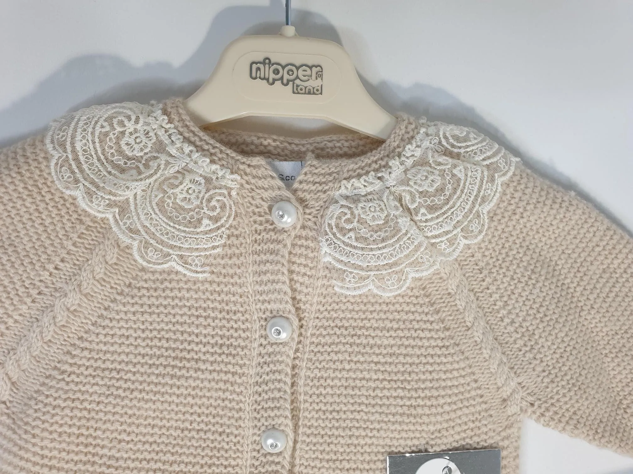 Nipperland Baby Mdchen Strickoverall mit Spitze-Kragen Kaschmirmischung -6636