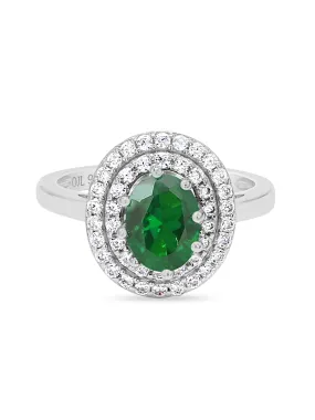 Ornate Jewels Emerald Solitaire Halo Ring