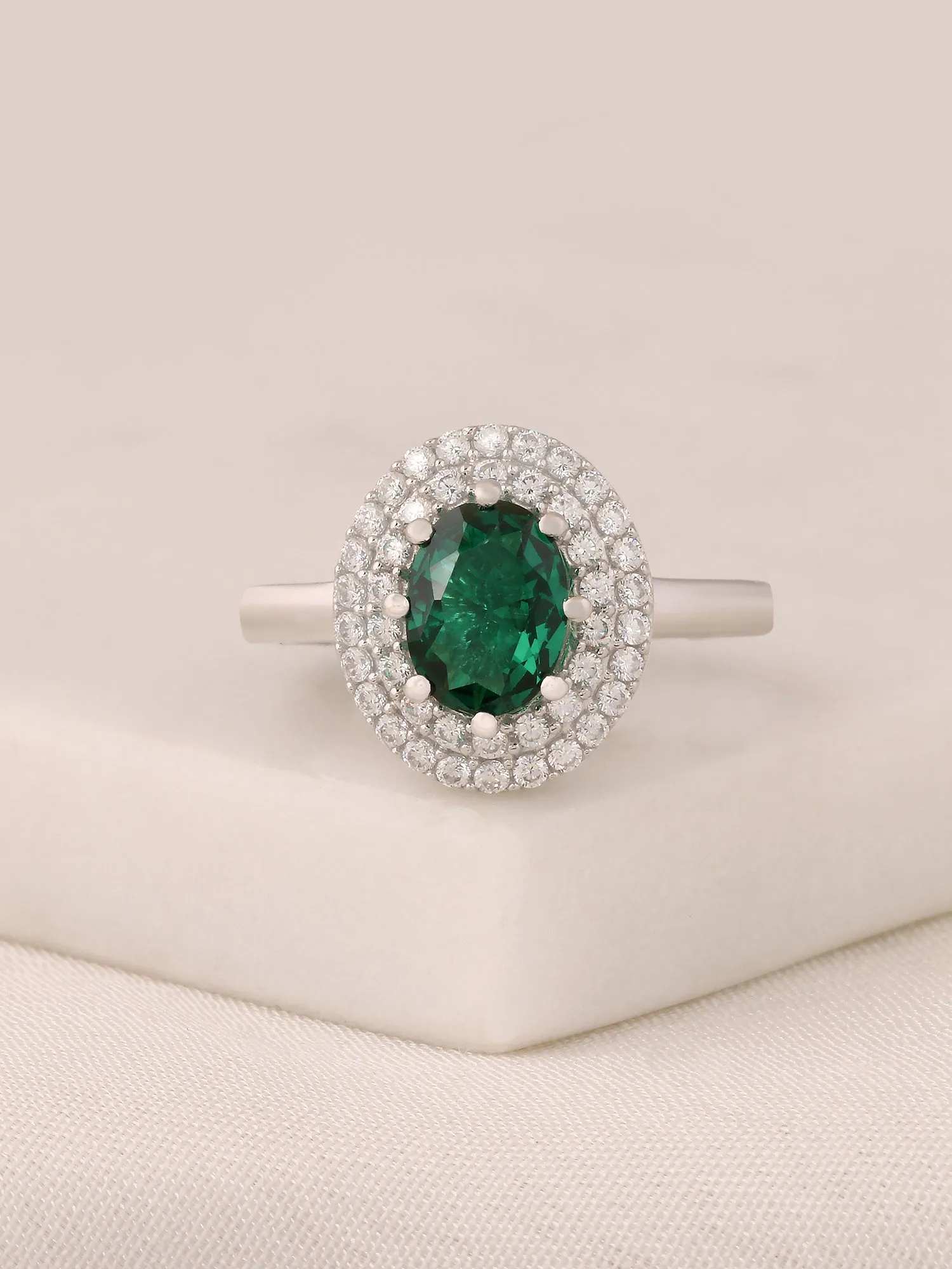 Ornate Jewels Emerald Solitaire Halo Ring