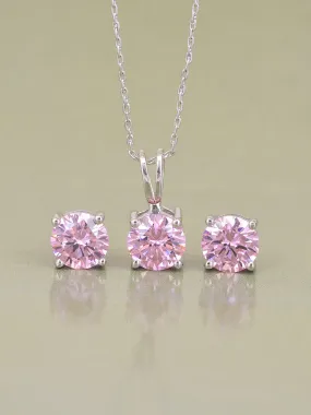 Ornate Jewels Pink Solitaire Necklace With Earrings