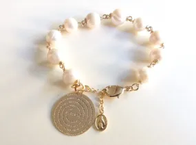 Our Father Prayer Bracelet, Fresh water Pearls Bracelet gold filled pendant Lords Prayer Pulsera Padre Nuestro catholic gift religious medal