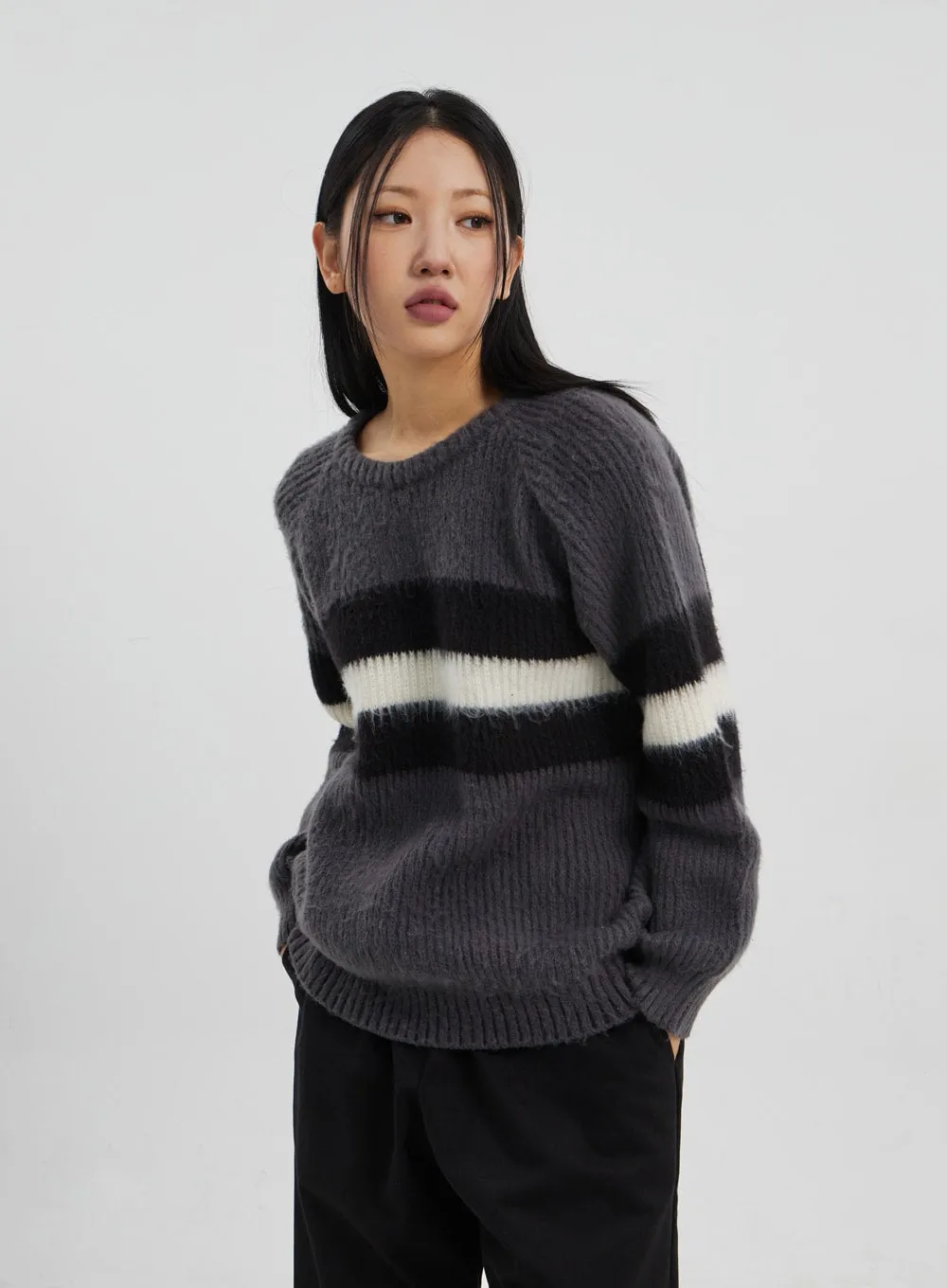 Oversized Crewneck Stripe Sweater CJ319