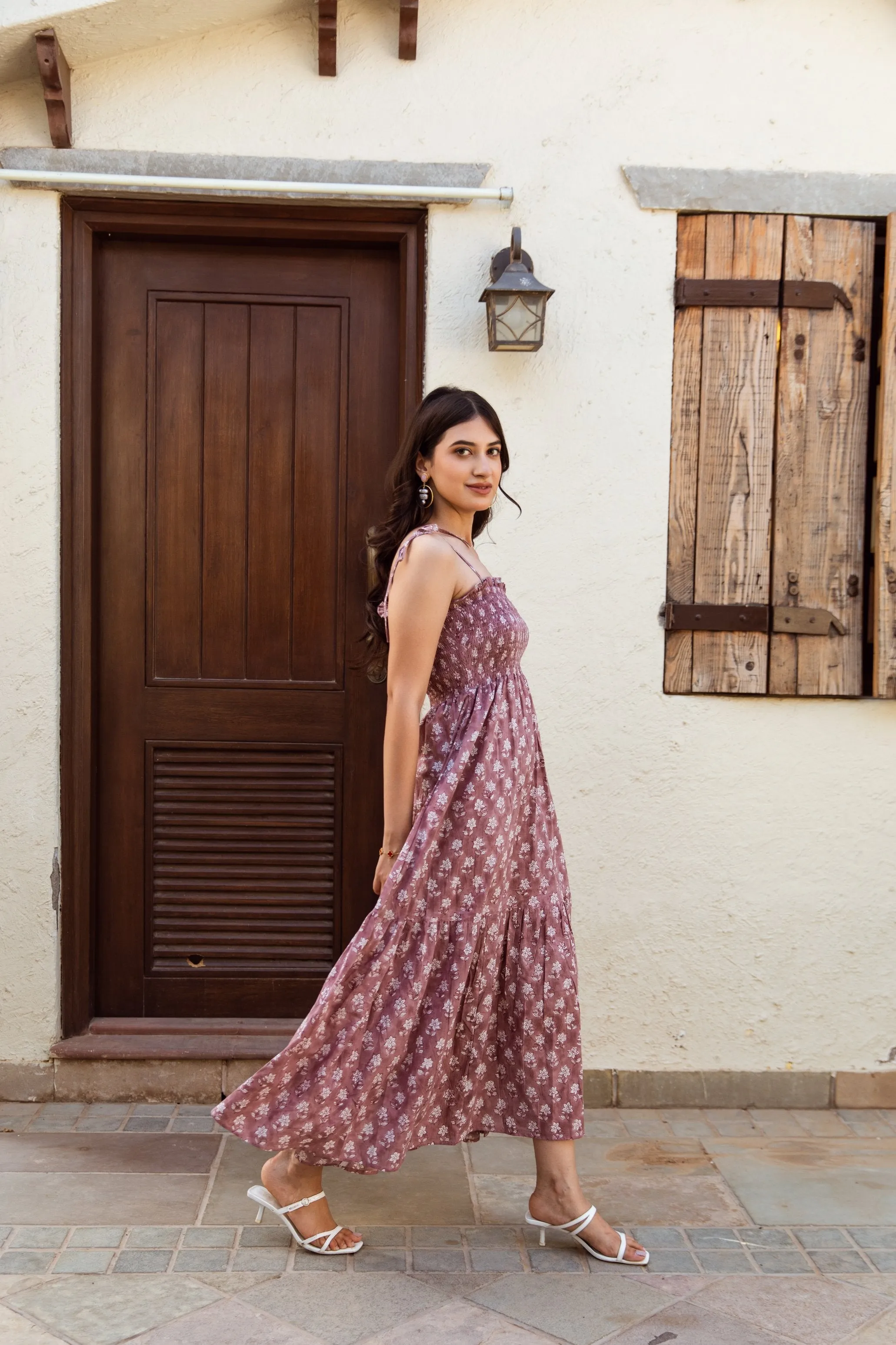 Pink Hand block cotton floral dress