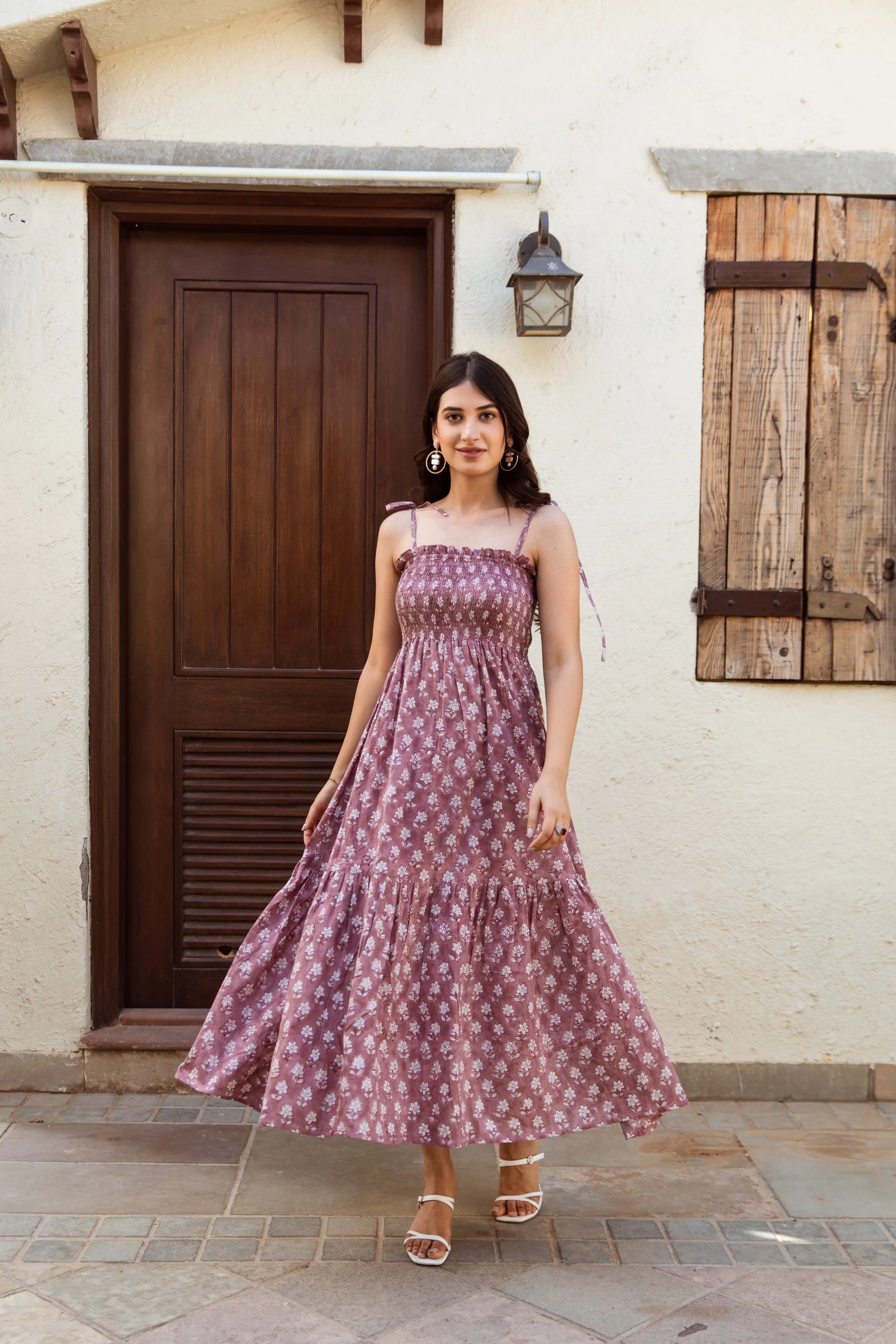 Pink Hand block cotton floral dress