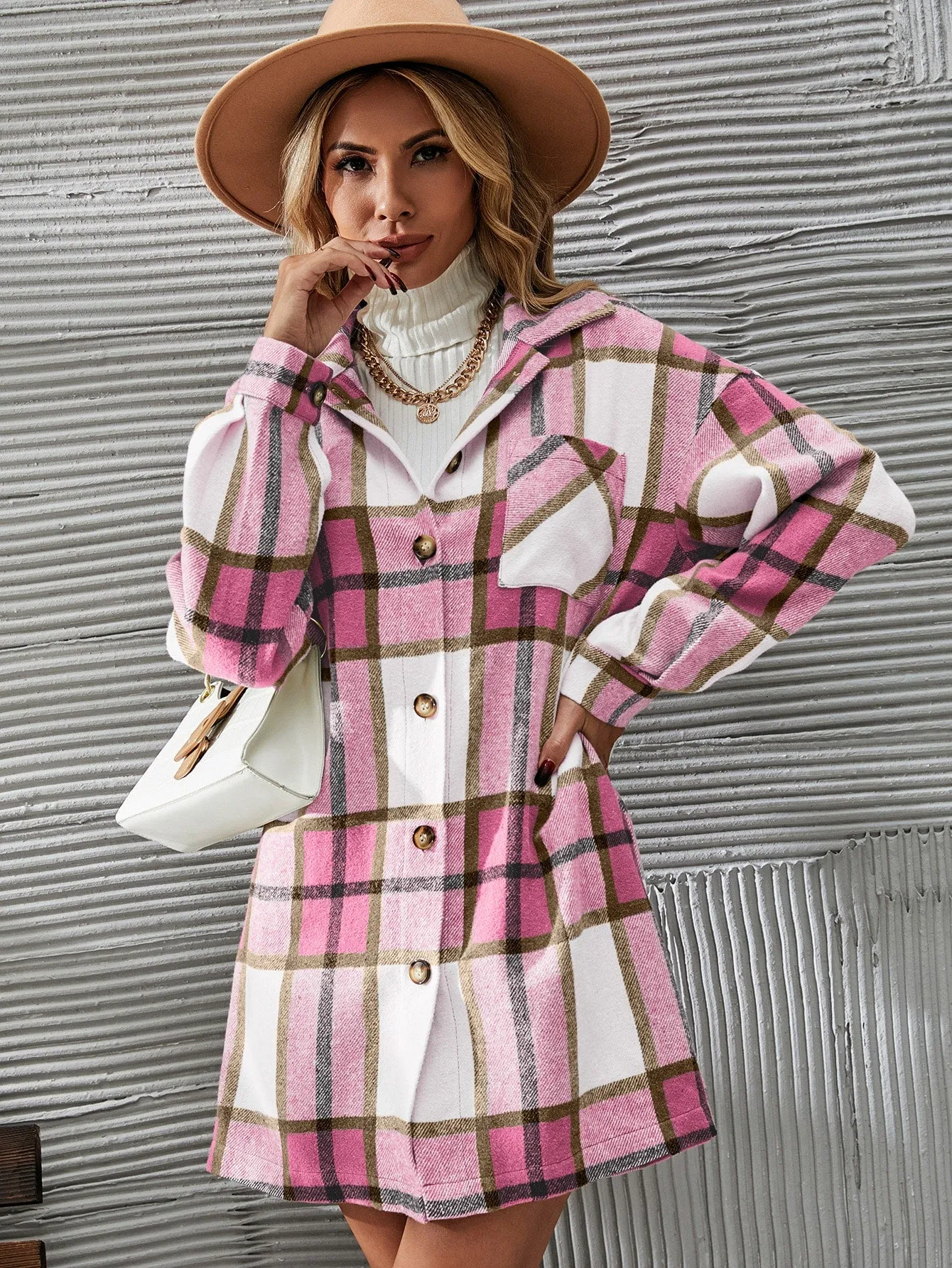 Plaid Print Button Front Overcoat Skirt