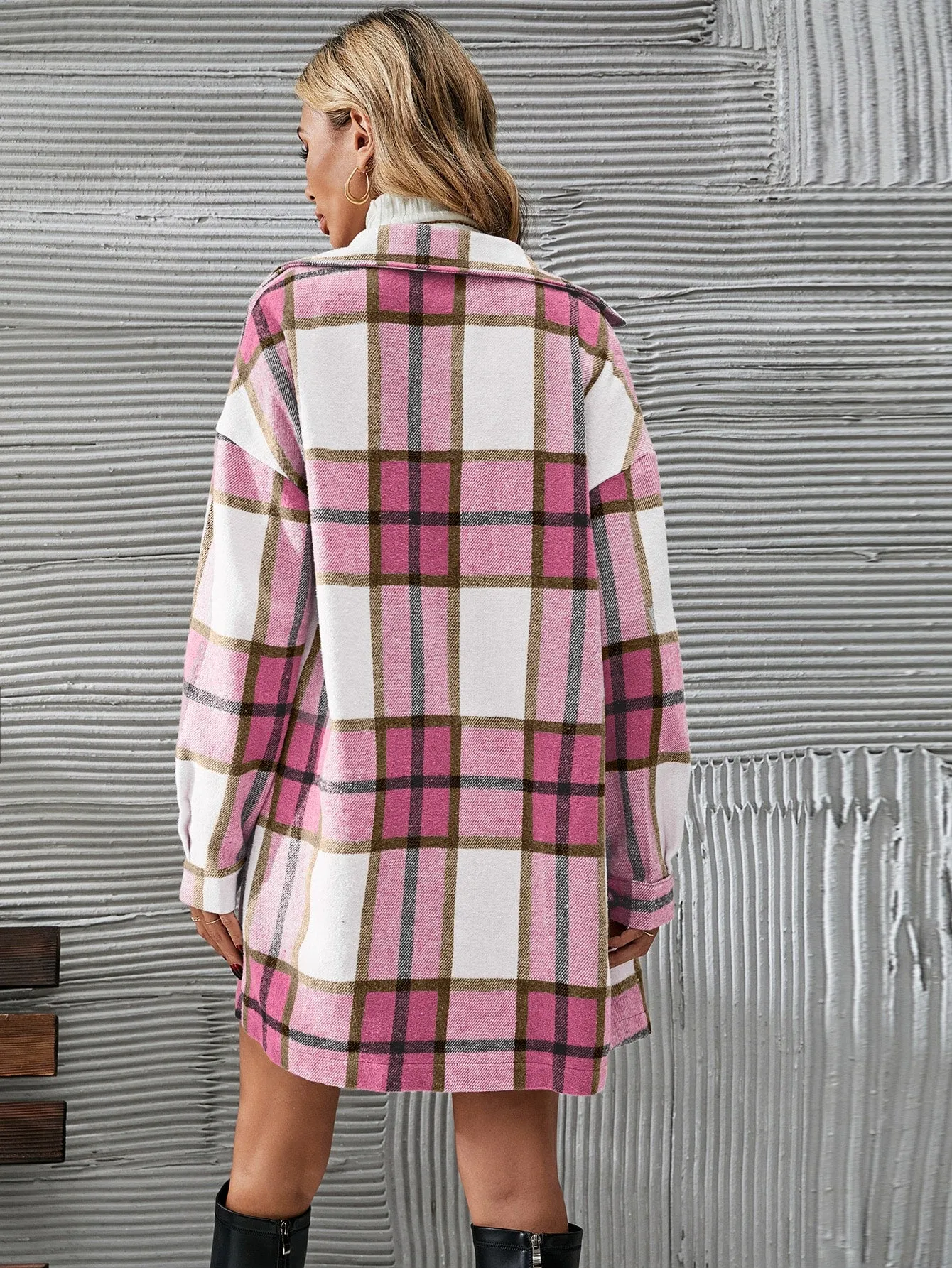 Plaid Print Button Front Overcoat Skirt