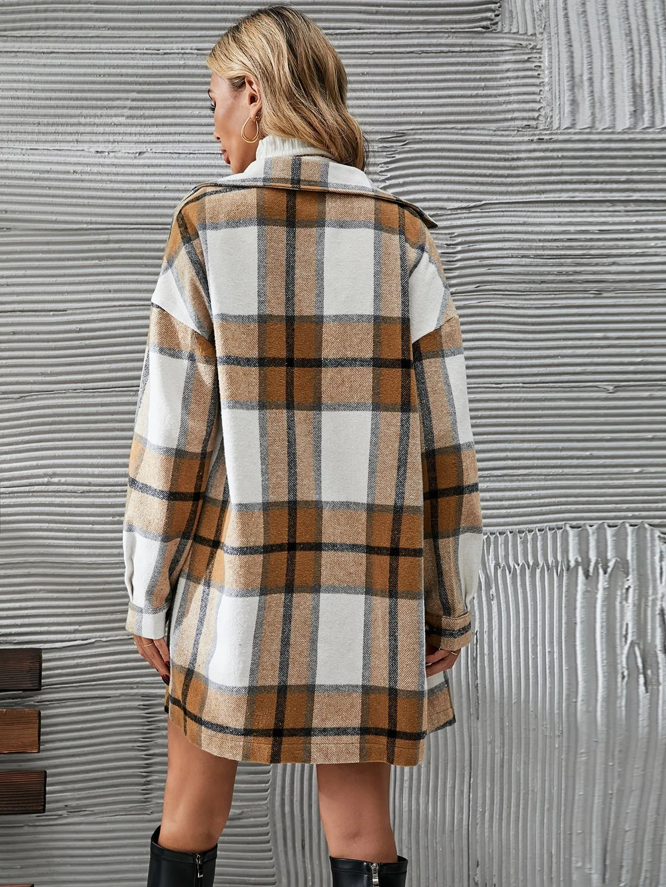 Plaid Print Button Front Overcoat Skirt