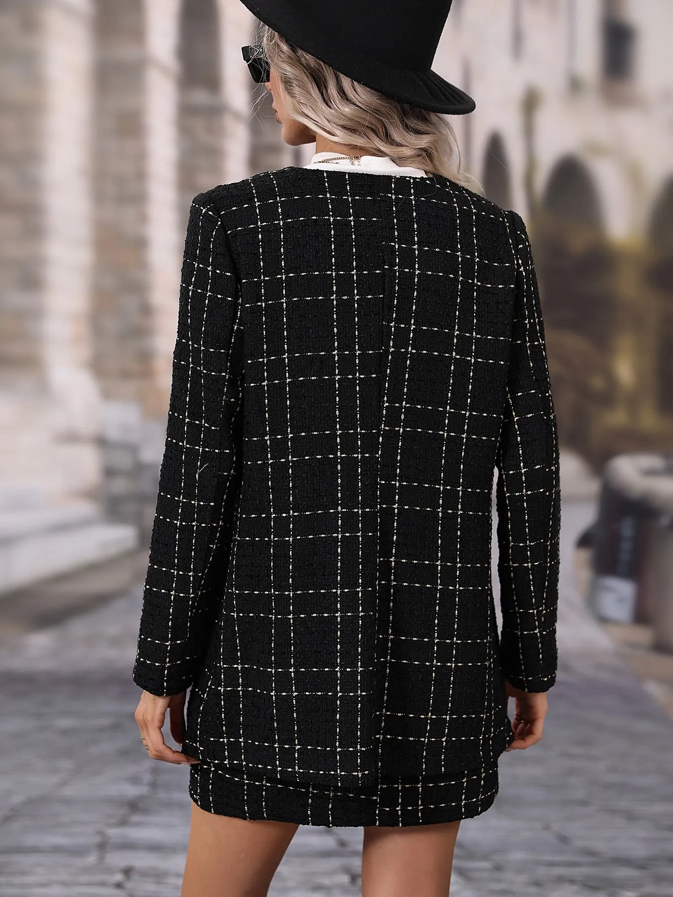 Plaid Single Button Blazer Skirt