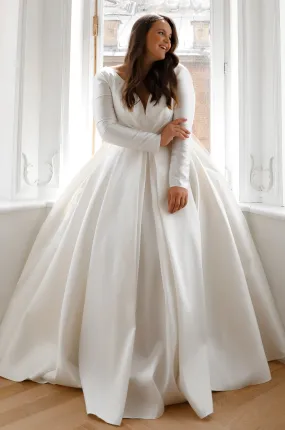 Plus Size Mikado Wedding Dress Ester with Long Sleeves