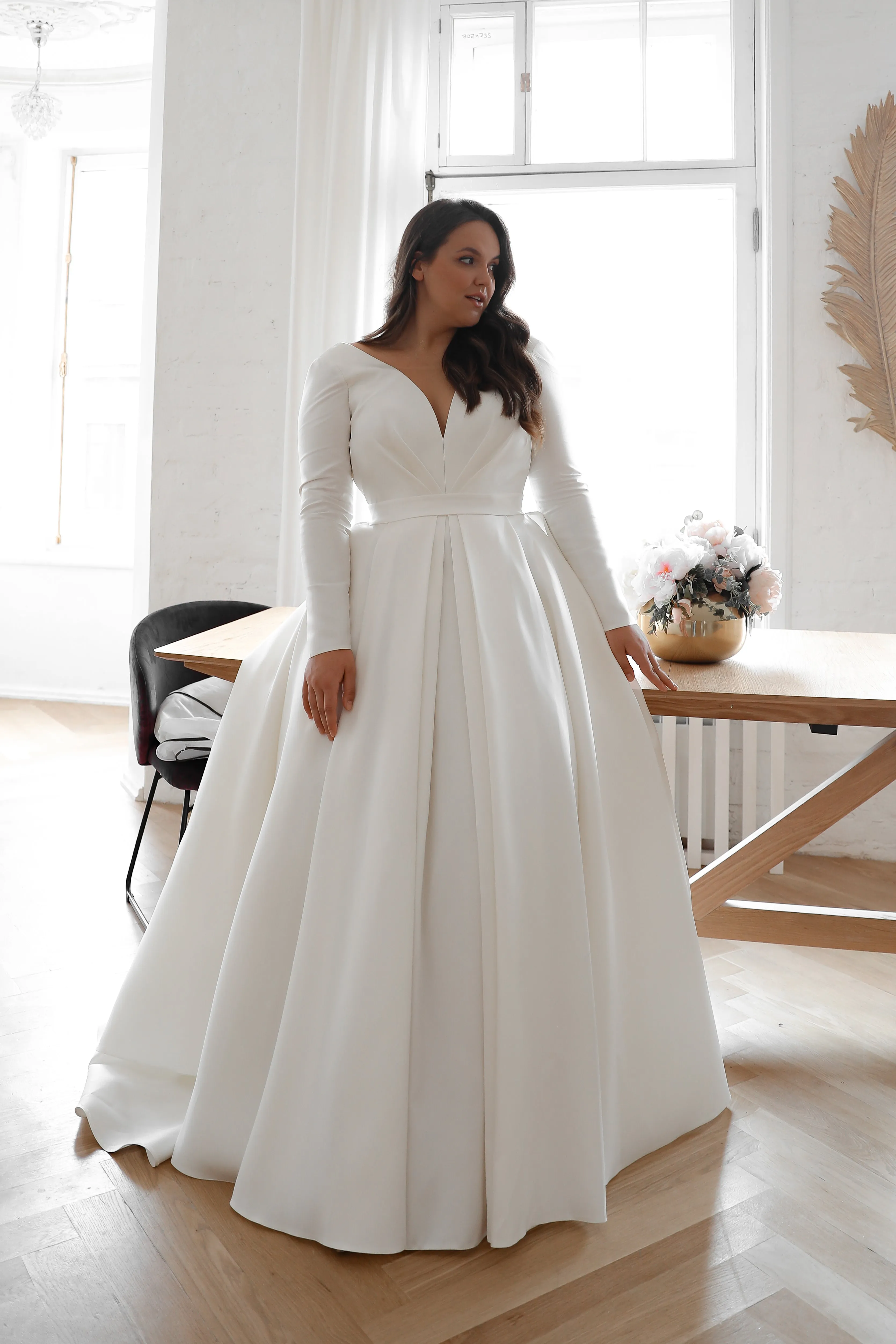 Plus Size Mikado Wedding Dress Ester with Long Sleeves