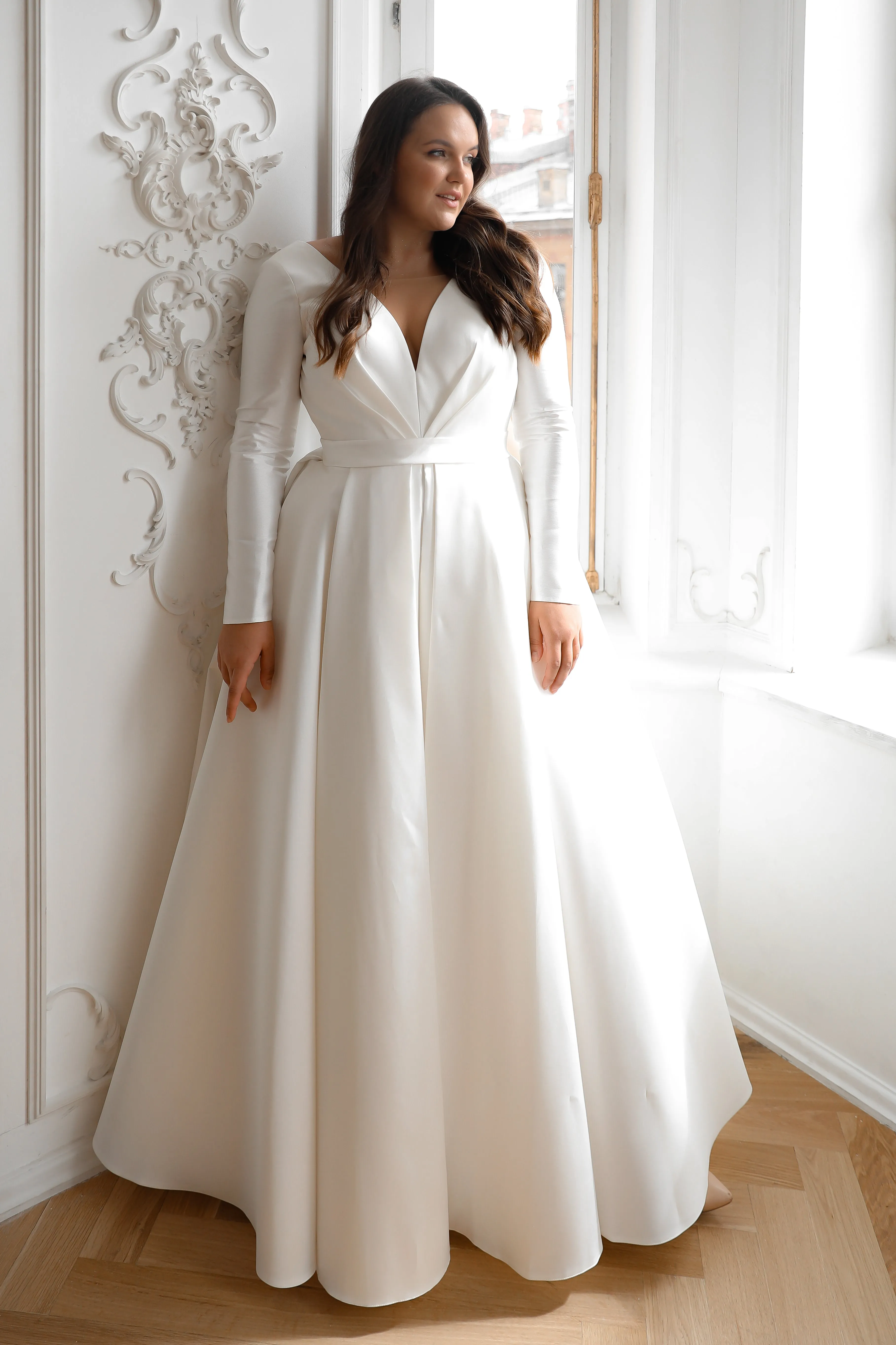 Plus Size Mikado Wedding Dress Ester with Long Sleeves