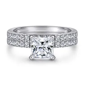 Princess Cut  Sterling Silver Double Band Bridal Set