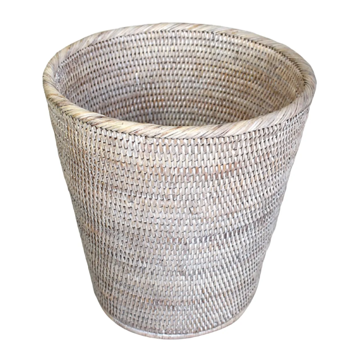 Rattan Round Waste Basket, White Wash