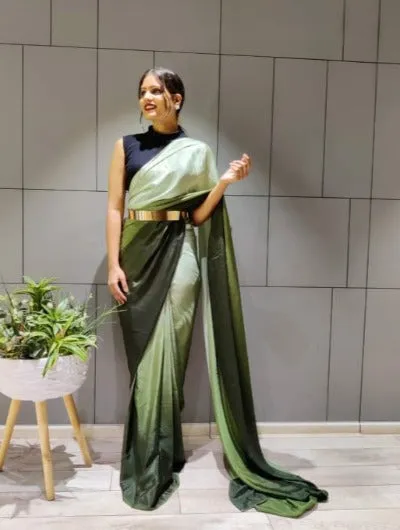 Ready to wear Sari 1 Min Green Stitched Saree