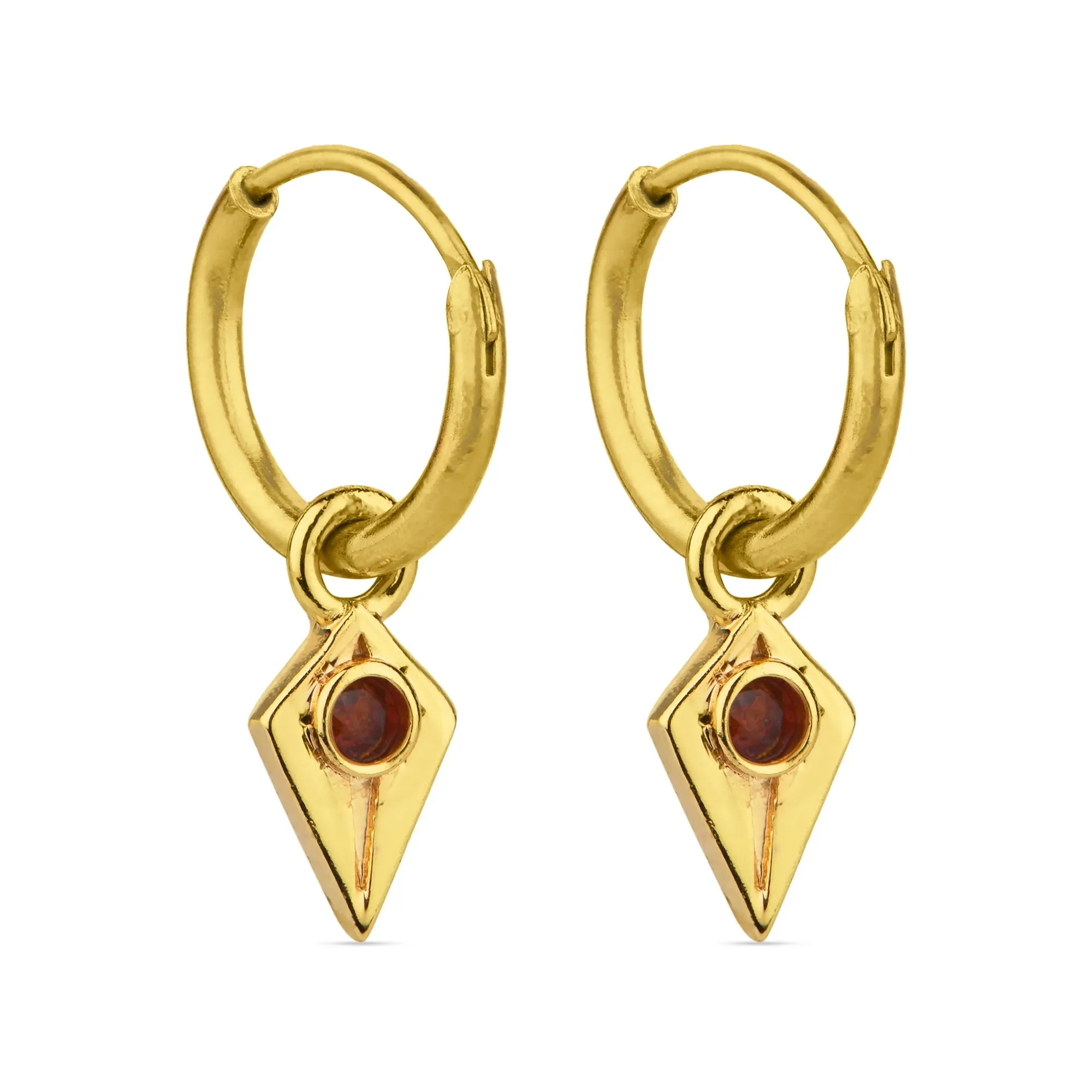 Real Gold Plated Z Red  Birthstone Triangle Hoops Earring For Women By Accessorize London