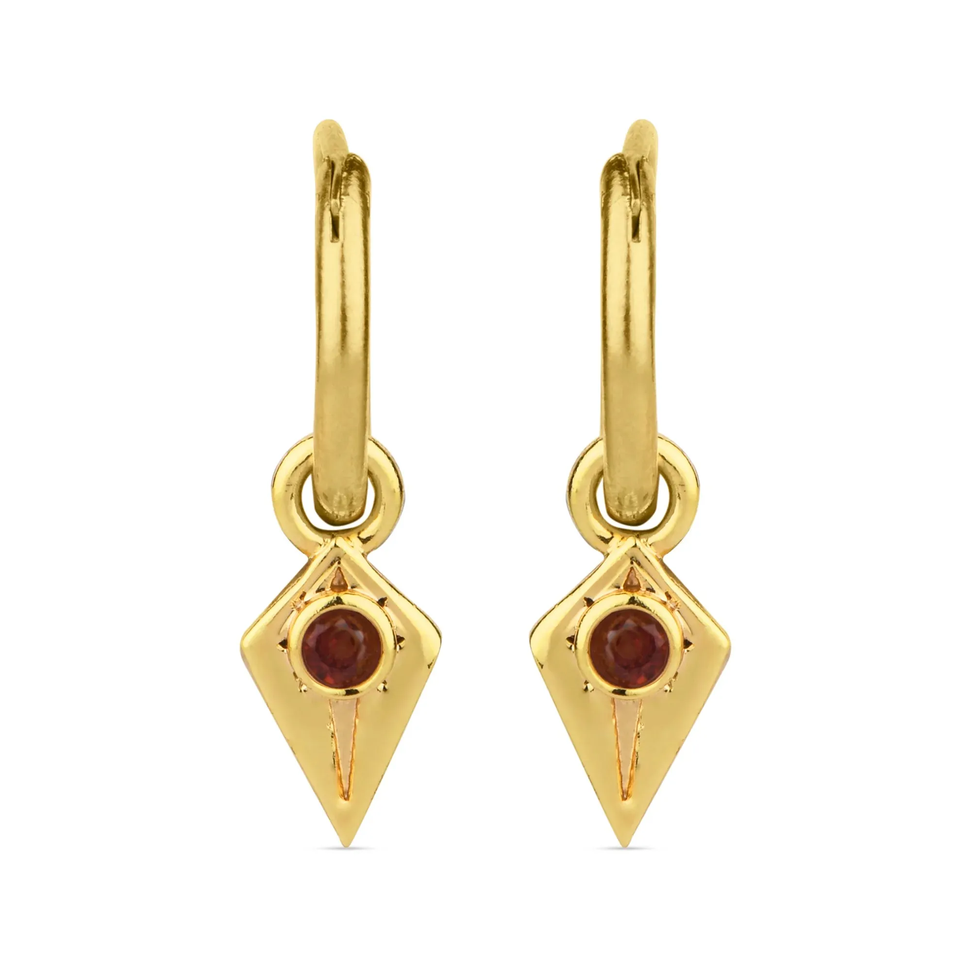 Real Gold Plated Z Red  Birthstone Triangle Hoops Earring For Women By Accessorize London